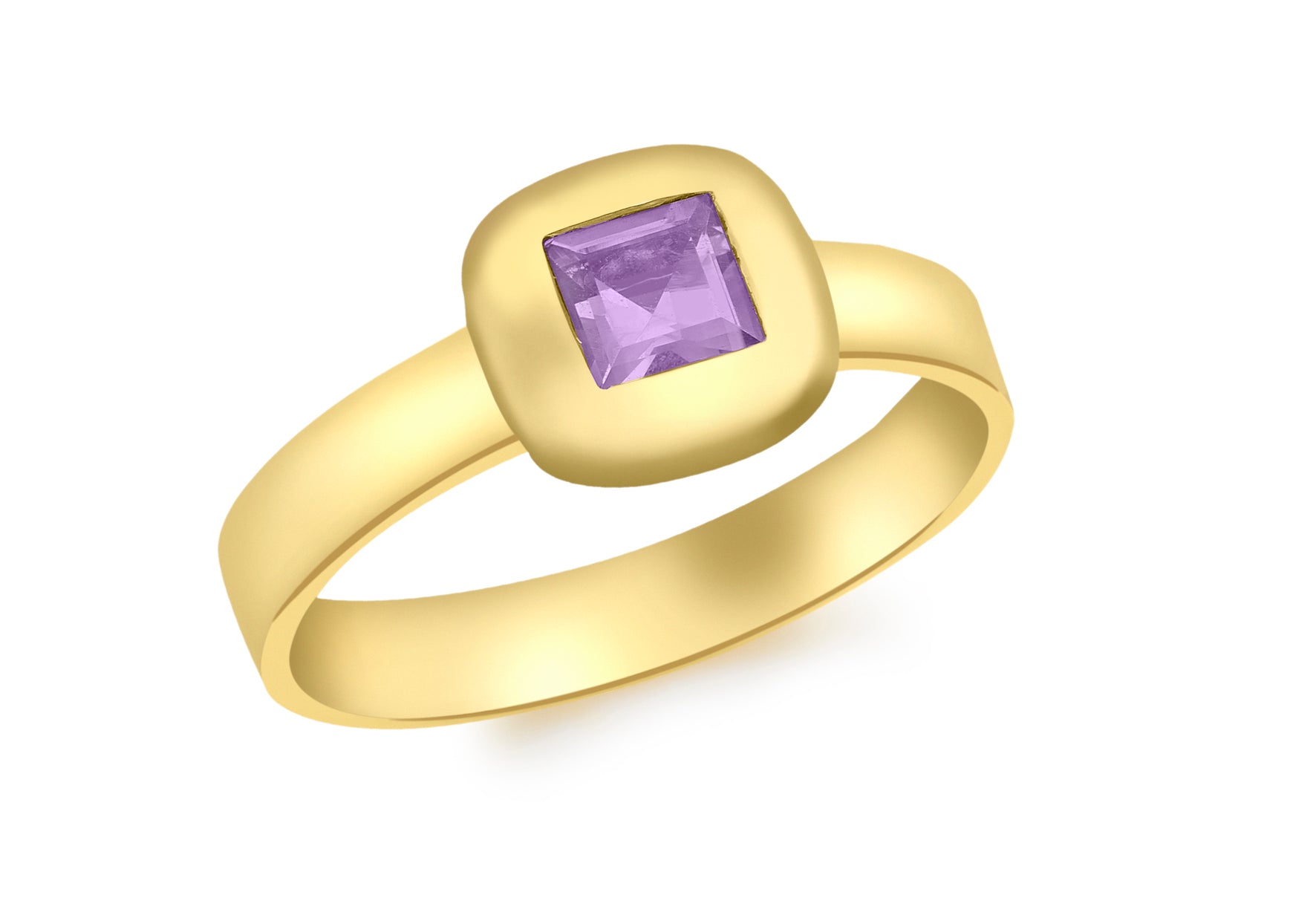9ct Yellow Gold Square Amethyst Ring