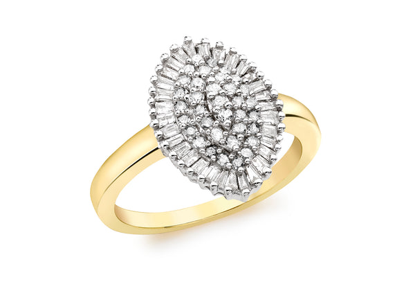9ct Yellow Gold 0.50ct Diamond Marquise Cluster Ring