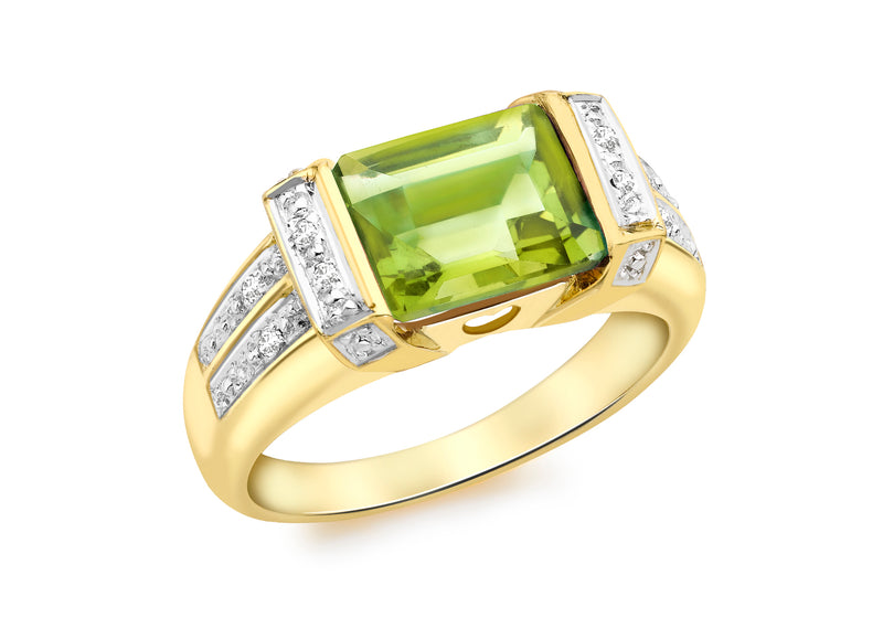 9ct Yellow Gold 0.04t Diamond and Peridot Ring