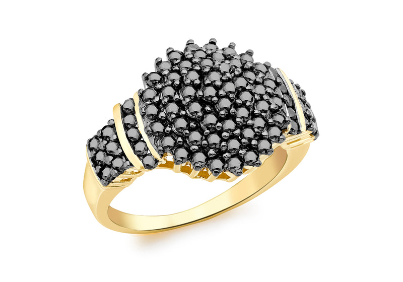 9ct Yellow Gold 1.00t Black Diamond Cluster Ring