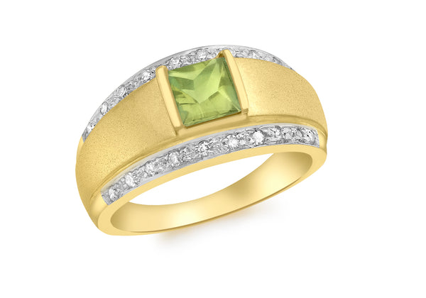 9ct Yellow Gold 0.17t Diamond and Square Peridot Ring