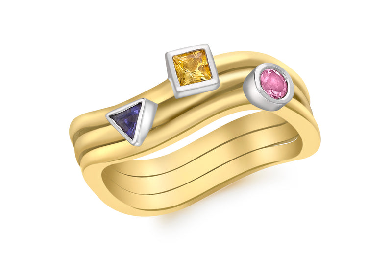 9ct Yellow Gold Tourmaline and Lolite Stacking Rings