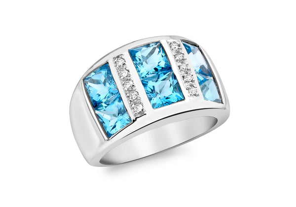 9ct White Gold 0.10ct Diamond and Blue Topaz Ring