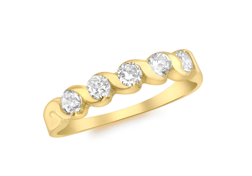 9ct Yellow Gold 5-Zirconia  Intertwining Ring