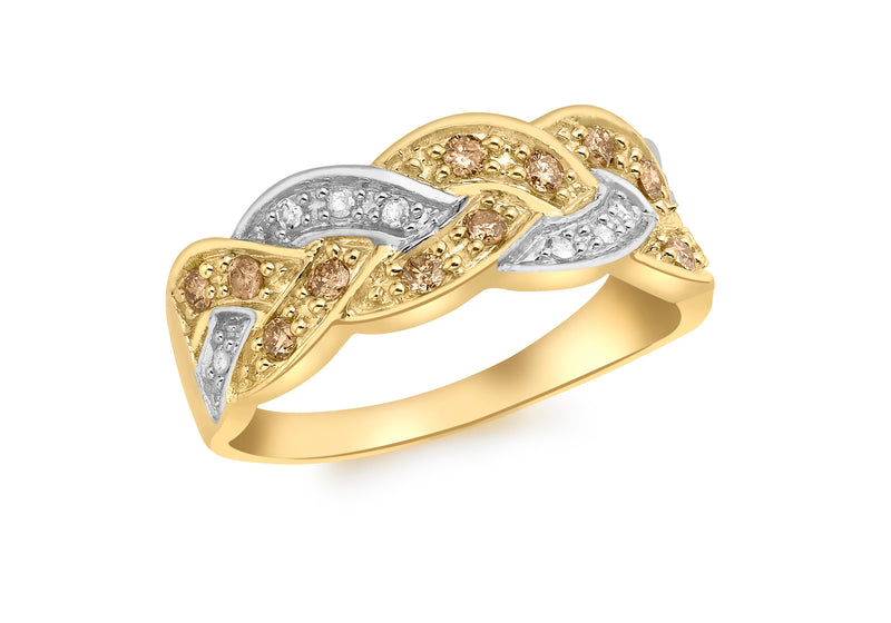9ct 2-Tone Gold 0.26t Diamond and Champagne Coloured Diamond Ring