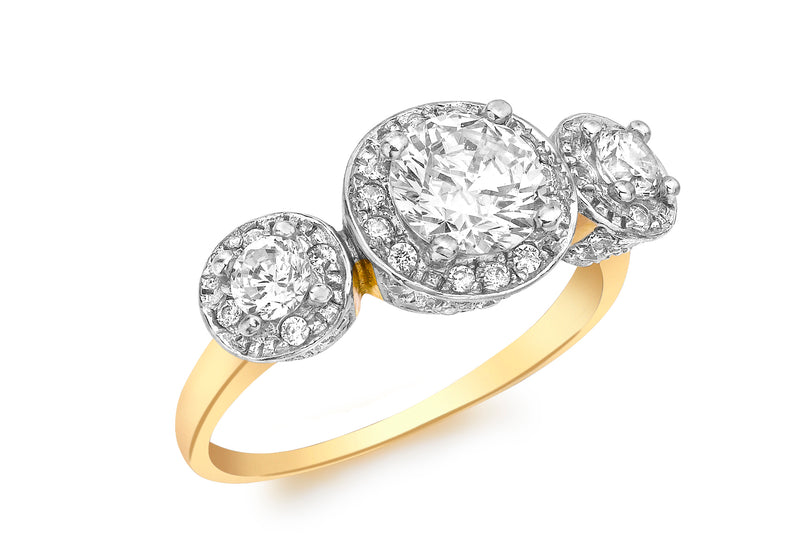 9ct Yellow Gold 3-Stone Round Zirconia  Cluster Ring