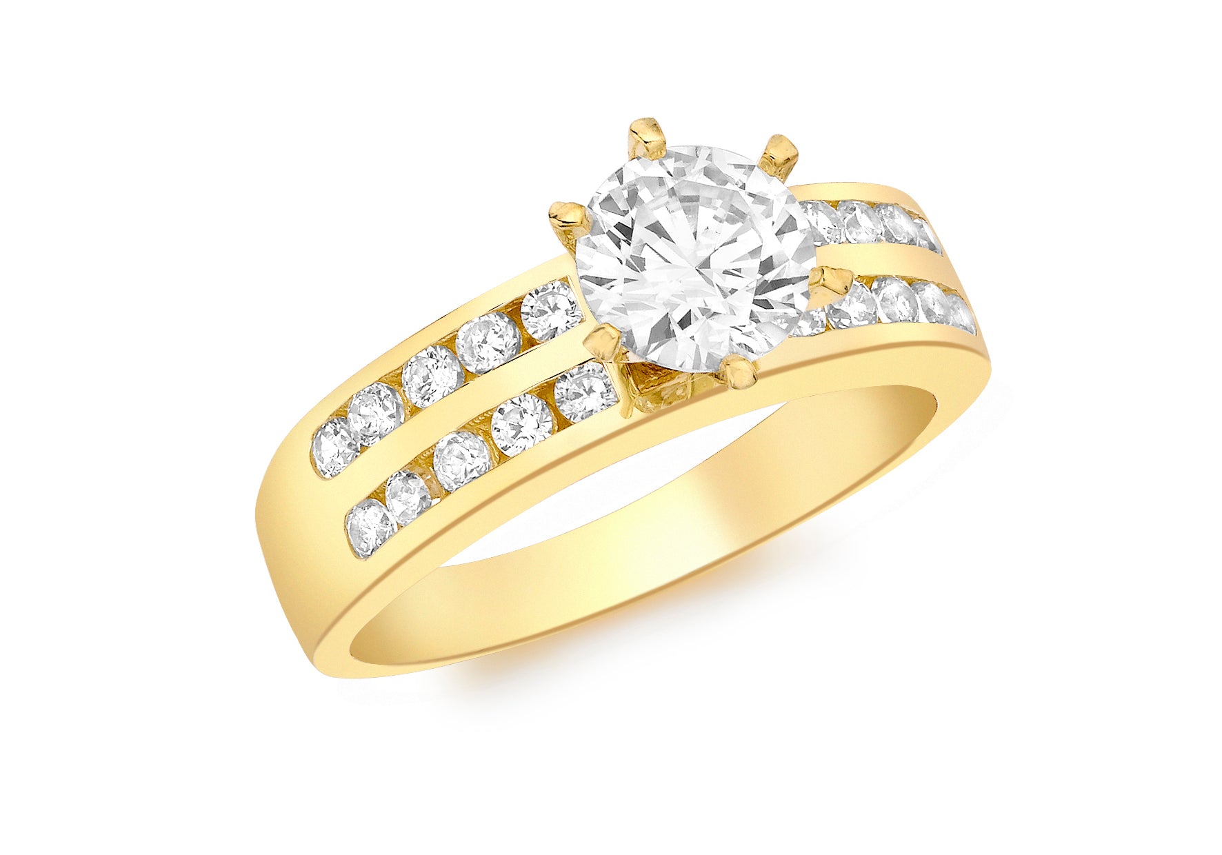 9ct Yellow Gold Double Row Zirconia  Solitaire Ring