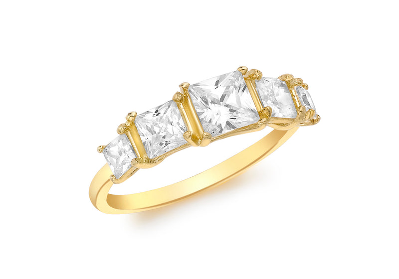 9ct Yellow Gold 5-Stone Square Zirconia  Graduated Ring