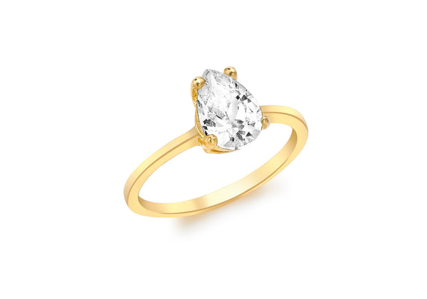 9ct Yellow Gold Zirconia  Teardrop Ring