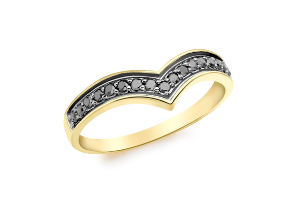 9ct Yellow Gold 0.25t Black Diamond Wishbone Ring