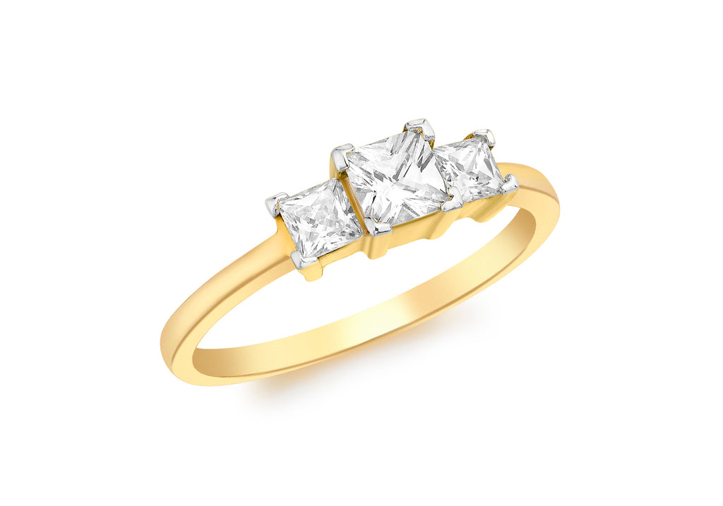 9ct Yellow Gold 3-Stone Square Zirconia  Graduated Ring