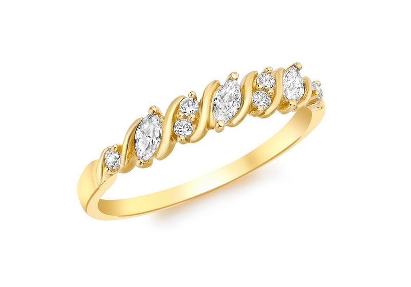 9ct Yellow Gold Marquise and Round Zirconia  Swirl Ring