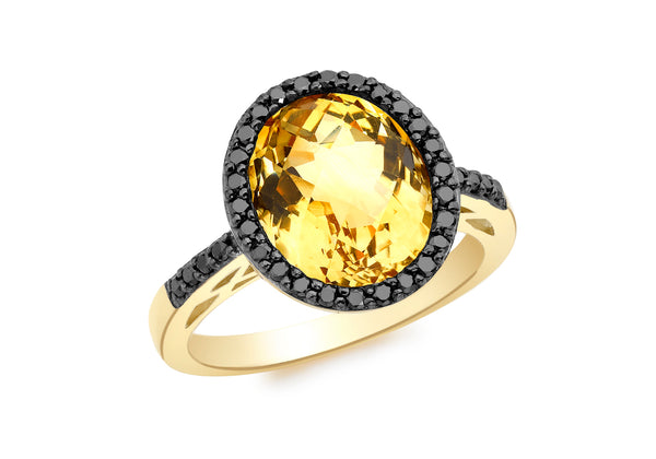 9ct Yellow Gold 0.26t Black Diamond and Oval   13mm x 12mm Ring
