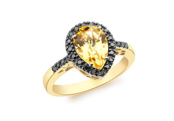 9ct Yellow Gold 0.18ct Black Diamond and Teardrop   Ring