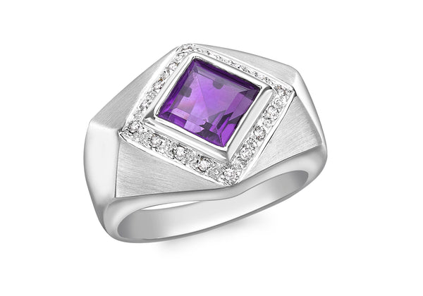 9ct White Gold 0.11t Diamond and Amethyst Ring