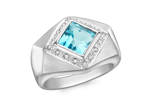 9ct White Gold 0.11ct Diamond Blue Topaz Ring