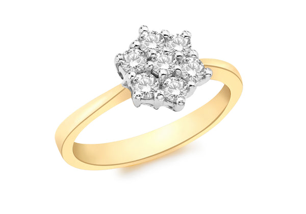 9ct Yellow Gold 0.50ct 7-Stone Diamond Flower Cluster Ring