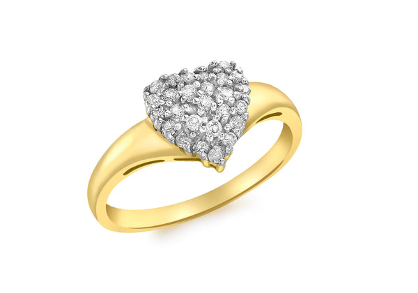9ct Yellow Gold 0.25t Diamond Heart Cluster Ring