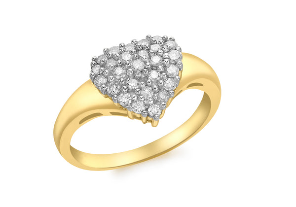 9ct Yellow Gold 0.53t Diamond Heart Cluster Ring
