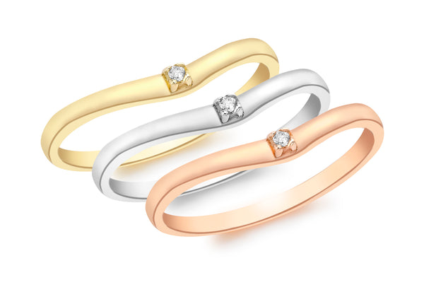 9ct 3-Colour Gold 0.03ct Diamond Set of 3 Wave Rings