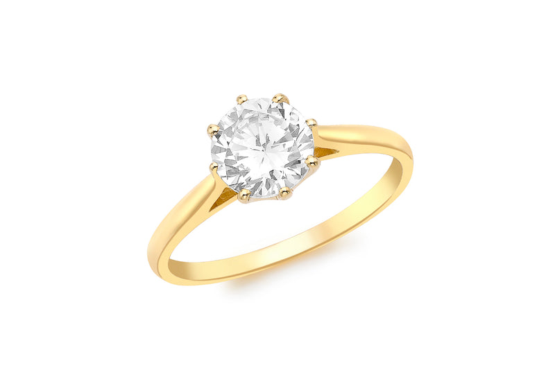 9ct Yellow Gold 7mm Solitaire Zirconia  Ring