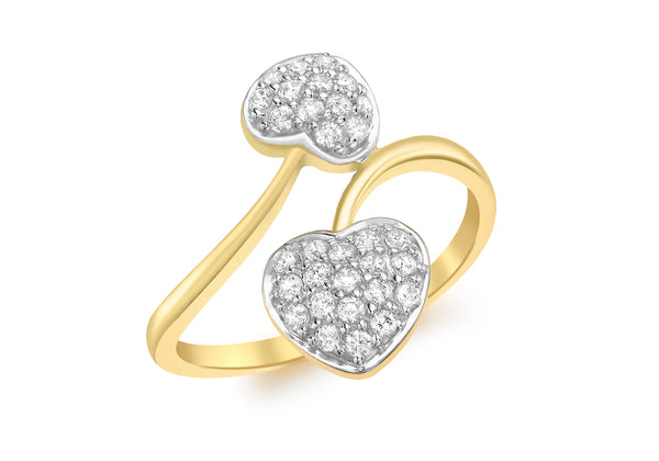 9ct Yellow Gold Pave Set Zirconia  Double-Heart Ring