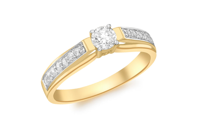 9ct Yellow Gold Small Soliatire Zirconia  and Zirconia  Shoulder Ring
