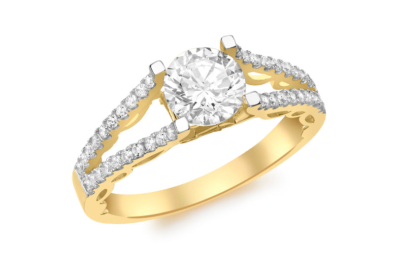 9ct Yellow Gold Zirconia  Patterned Shoulder Ring