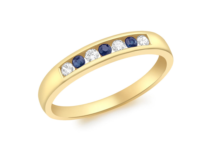 9ct Yellow Gold Blue Zirconia  and White Zirconia  Channel Set Ring