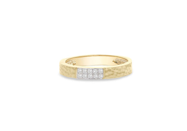 9ct Gold 0.10ct Diamond Paved Hammered Band Ring