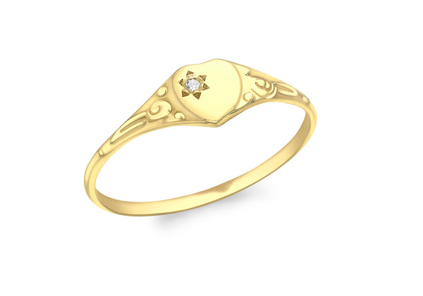 9ct Yellow Gold 0.005t Diamond Heart Child's Signet Ring