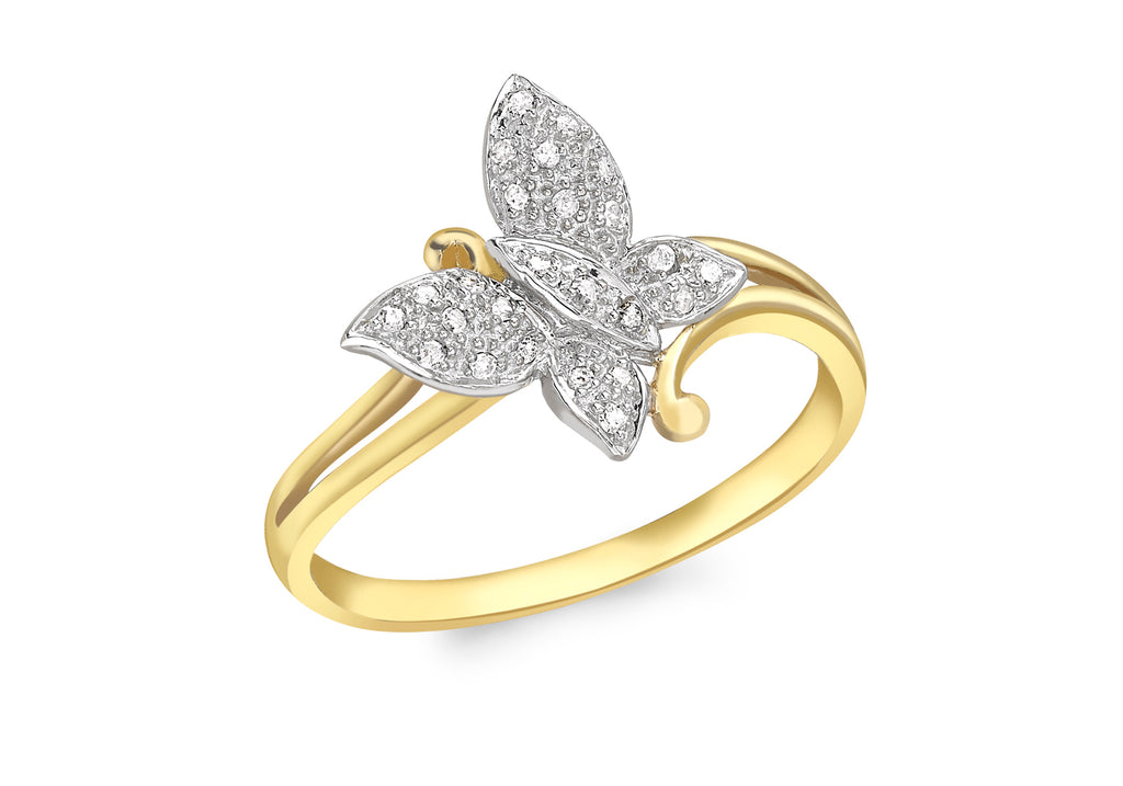 9ct Yellow Gold 0.11ct Diamond Butterfly Ring