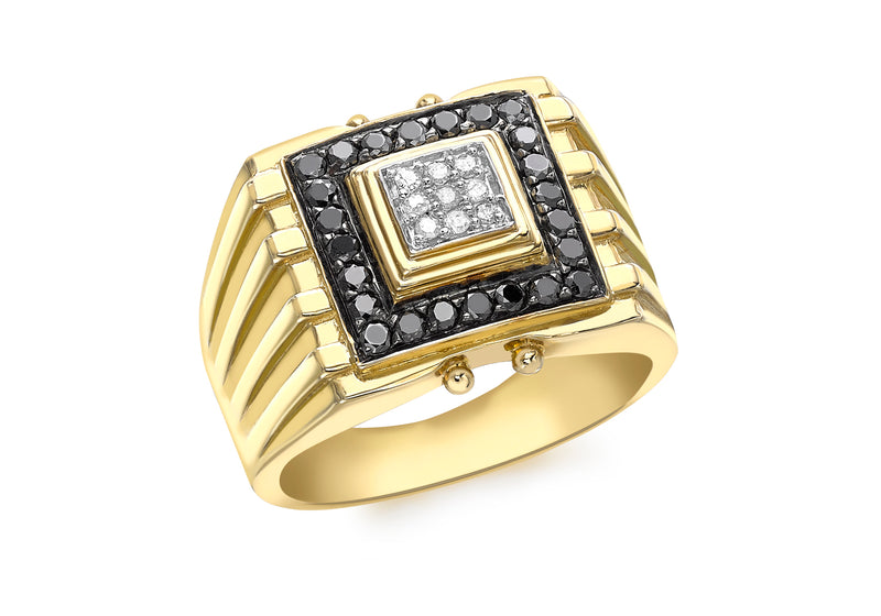 9ct Yellow Gold 0.35t Black and White Diamond Men's Ring
