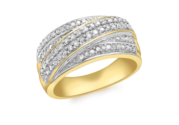 9ct Yellow Gold 0.50ct Pave Set Diamond Crossover Ring