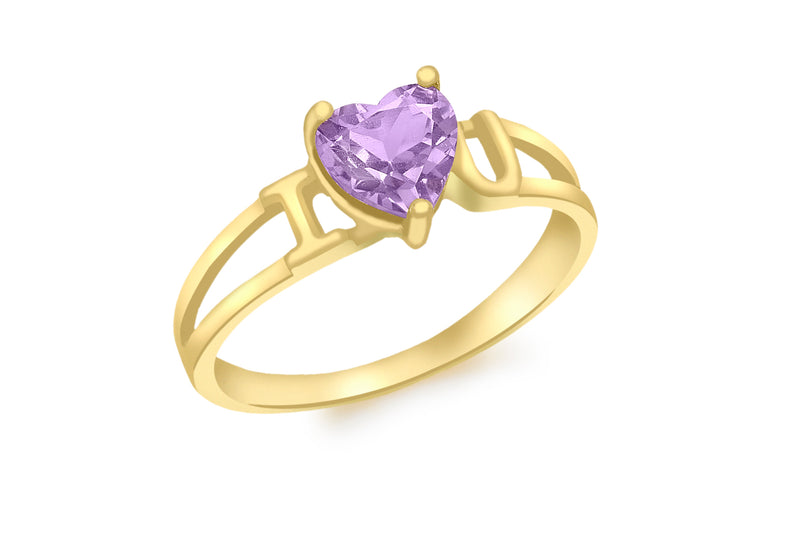 9ct Yellow Gold Amethyst 'I Heart U' Ring