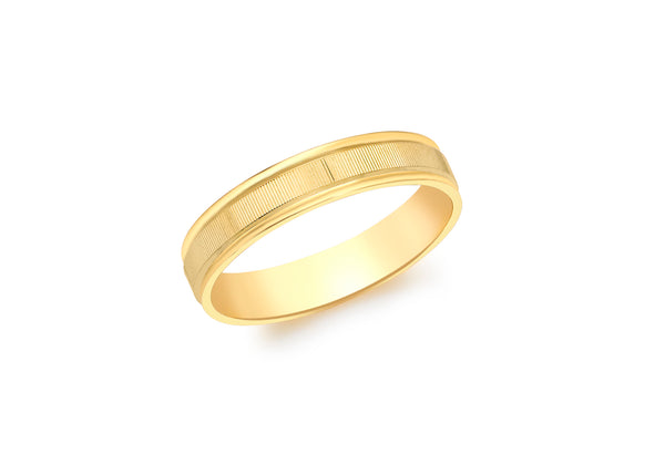 9ct Yellow Gold Diamond Cut Ribbed-Centre Band Ring