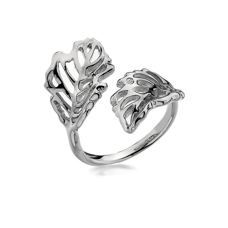 Leaf Ring Hand-Set With A Diamond Accent