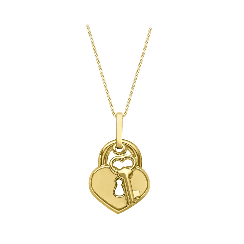 9ct Yellow Gold Padlock & Key Pendant