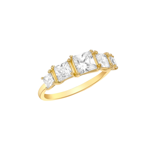 9ct Yellow Gold Princess Cut White Zirconia Graduated 5-Stone Ring