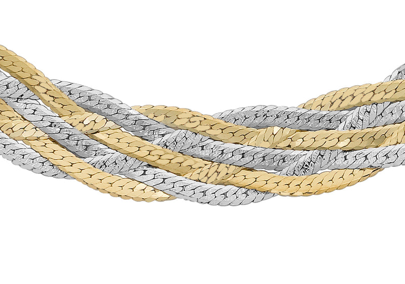 9ct 2-Colour Gold 6-Plait Textured Herringbone Necklace  41m/16"9