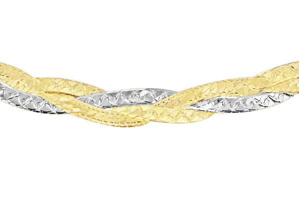 9ct 2-Colour Gold 3.5mm Diamond Cut 3-Plait Herringbone Necklace  46m/18"9