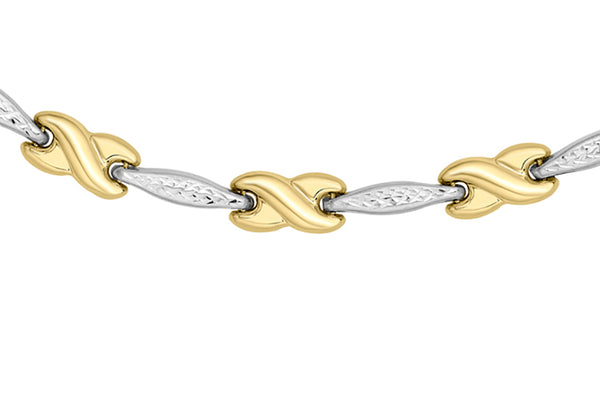 9ct Two-Tone Gold Diamond Cut Bar Kisses Necklace