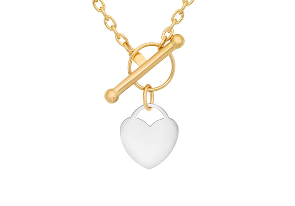 9ct 2-Colour Gold 11.8mm x 13.2mm Mini Heart Charm T-Bar Necklace  41m/16"9