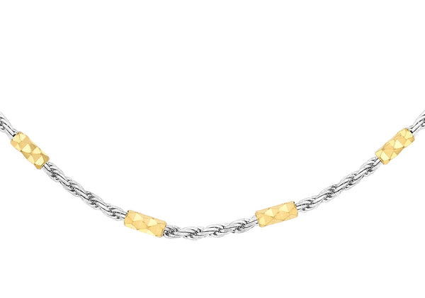 9ct 2-Colour Gold Diamond Cut Rope and Bar Chain