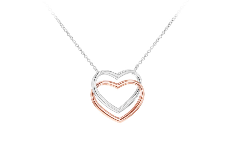 9ct Two-Tone Gold Double Heart Interlink Necklace
