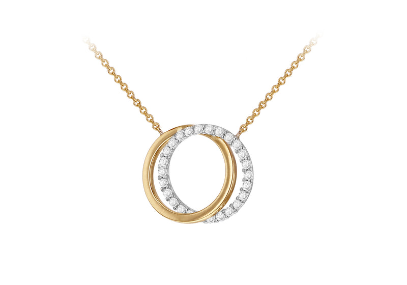 9ct Two-Tone Gold White Zirconia Round Interlocked Necklace