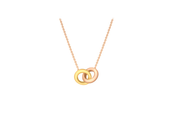 9ct 2-Colour Gold Double-Rings Pendant Adjustable Necklet 