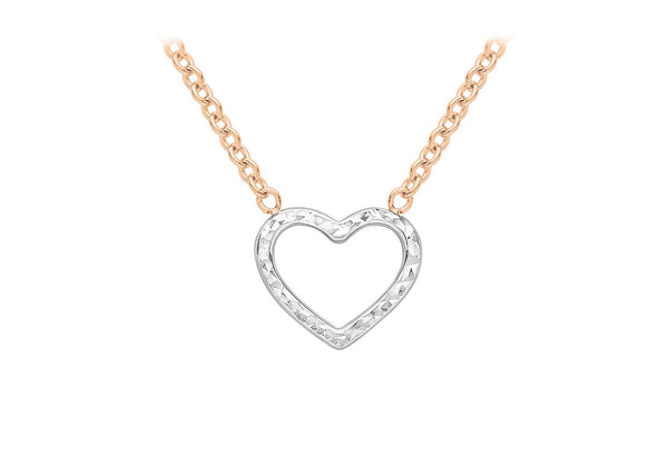 9ct 2-Tone Gold Diamond Cut Heart Adjustable Necklace  41m/16"-43m/17"9