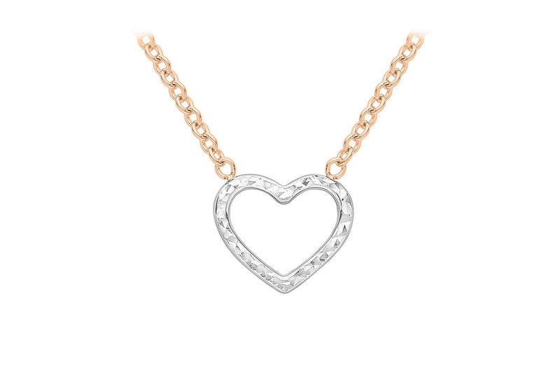 9ct 2-Tone Gold Diamond Cut Heart Adjustable Necklace  41m/16"-43m/17"9