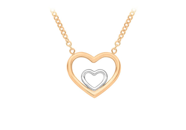 9ct 2-Tone Gold Double-Heart Adjustable Necklace  41m/16"-43m/17"9
